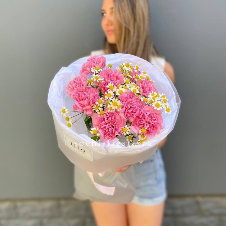 Дуобукет диантусов и ромашек в Уфе