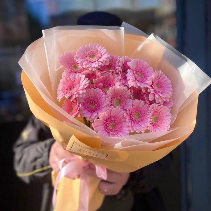 17 розовых гербер  в Уфе