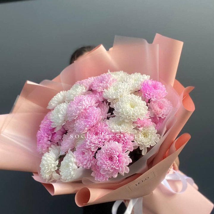  Букет бело-розовых хризантем  в Уфе
