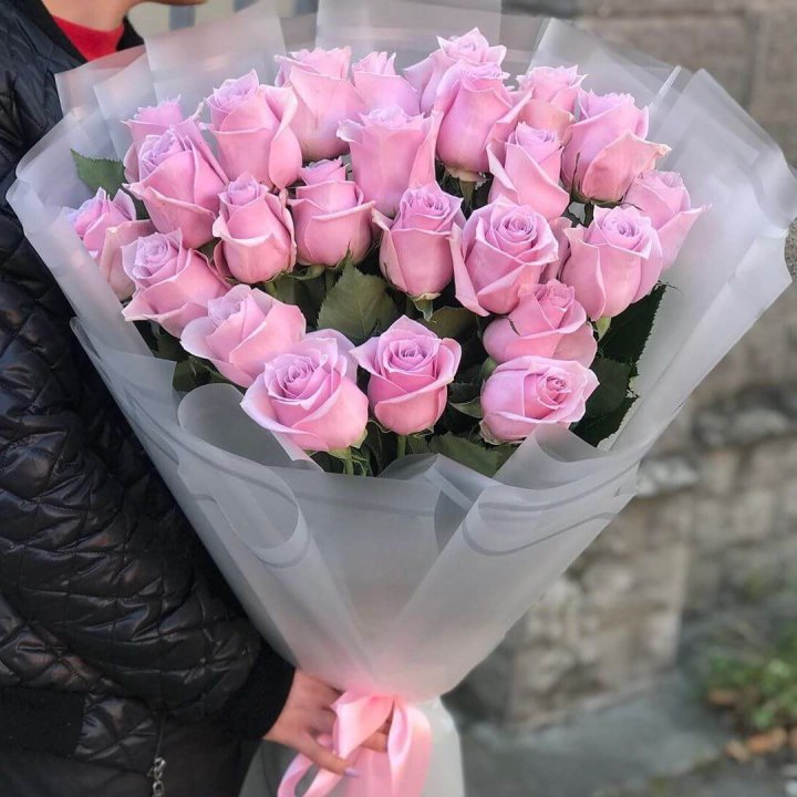 25 высоких розовых роз в Уфе