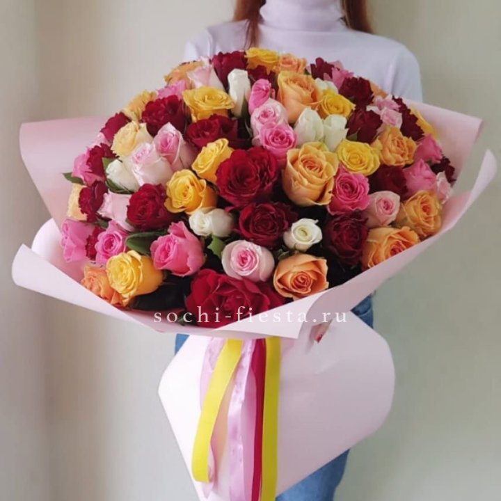 101 роза Кенийский микс "Нежность" в Уфе