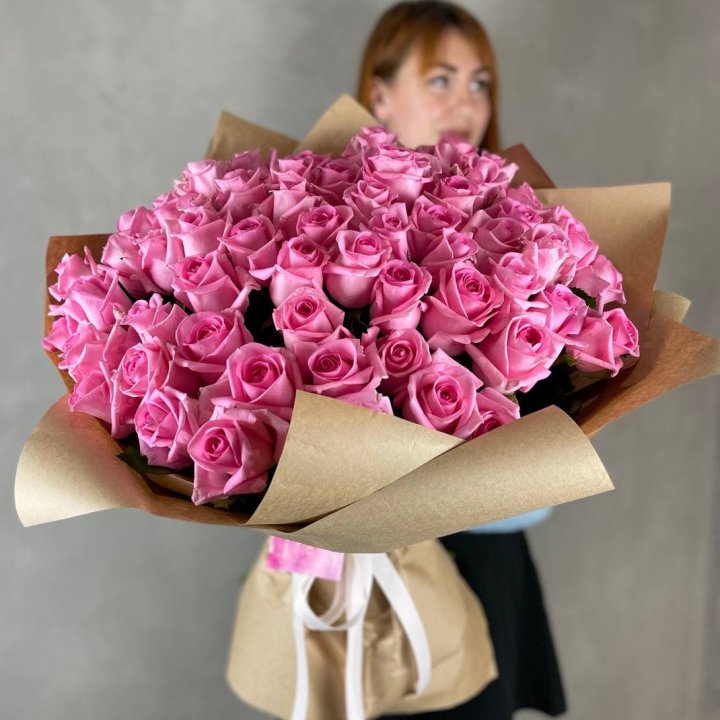 101 розовая роза в Уфе