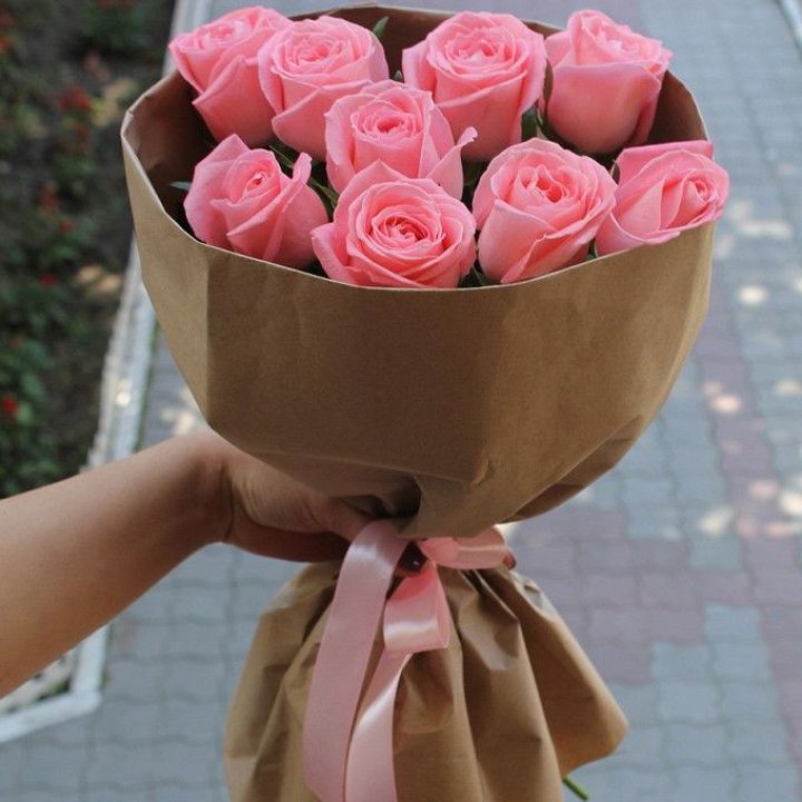 9 розовых роз в Уфе