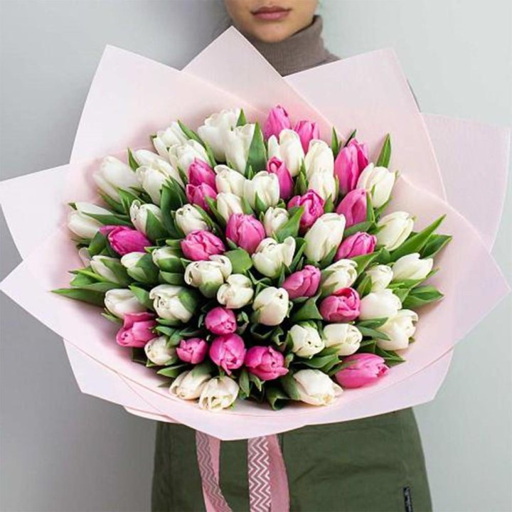 61 бело-розовый тюльпан в Уфе