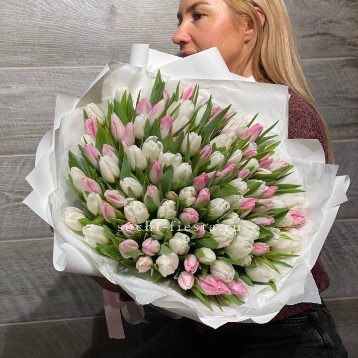 101 тюльпан нежный микс в Уфе